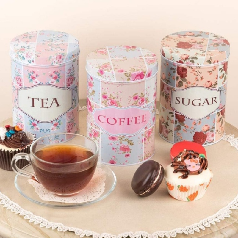 Set of 3 - Tea, Coffee, Sugar Metal Tins
