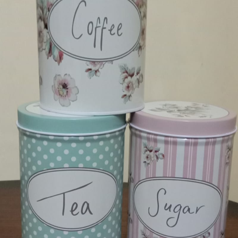Set of 3 - Tea, Coffee, Sugar Metal Tins