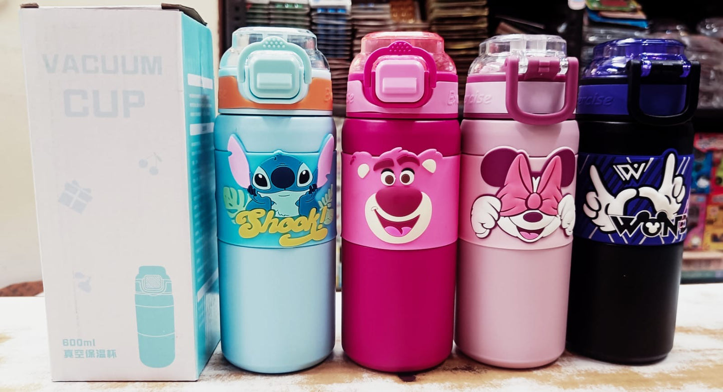 600ml Disney Themed Insulated Water Bottle for Kids –  with Protective Silicone Character Sleeve