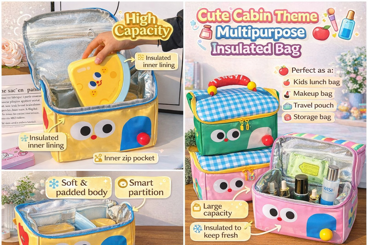 Cute Cabin Multipurpose Insulated Storage & Lunch Bag