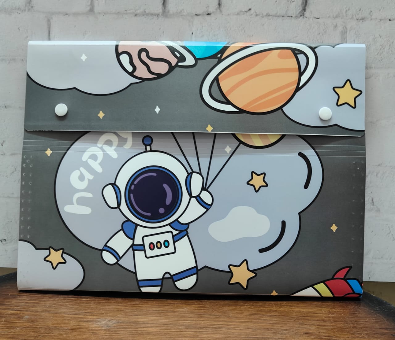 Space-Themed A4 File Folder with Button Lock & Handle