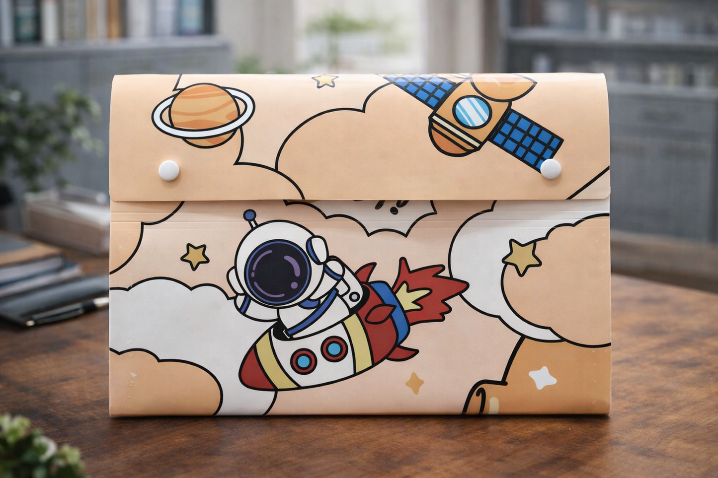Space-Themed A4 File Folder with Button Lock & Handle