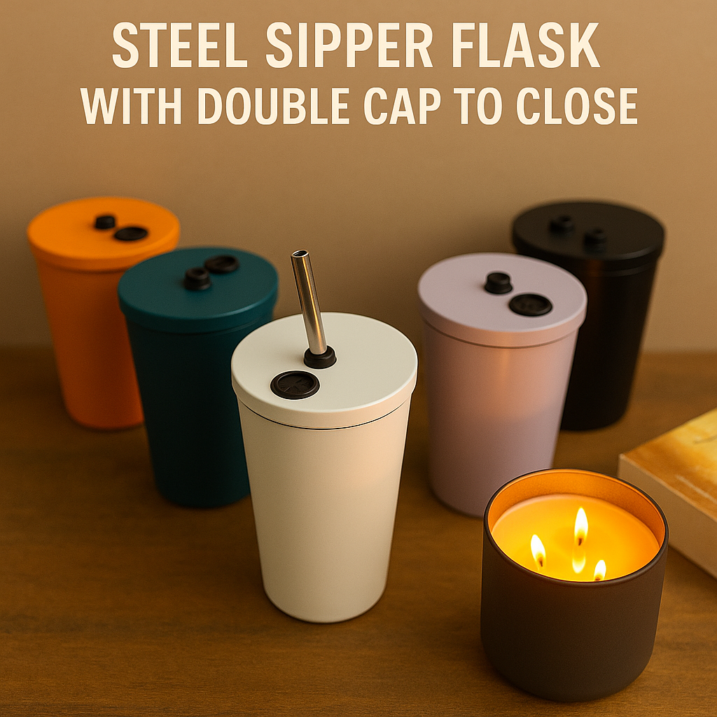 Premium 600ml Stainless Steel Matte Sipper Tumbler Flask with Straw & Cap | Free 5 Stickers