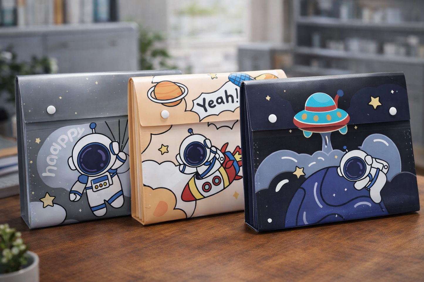 Space-Themed A4 File Folder with Button Lock & Handle