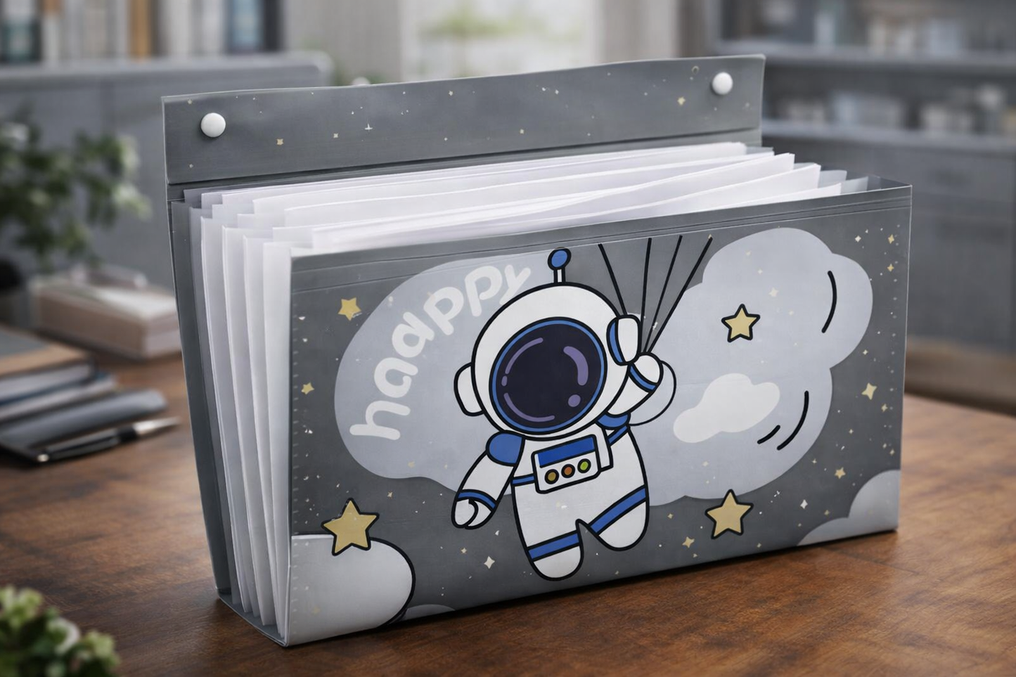 Space-Themed A4 File Folder with Button Lock & Handle