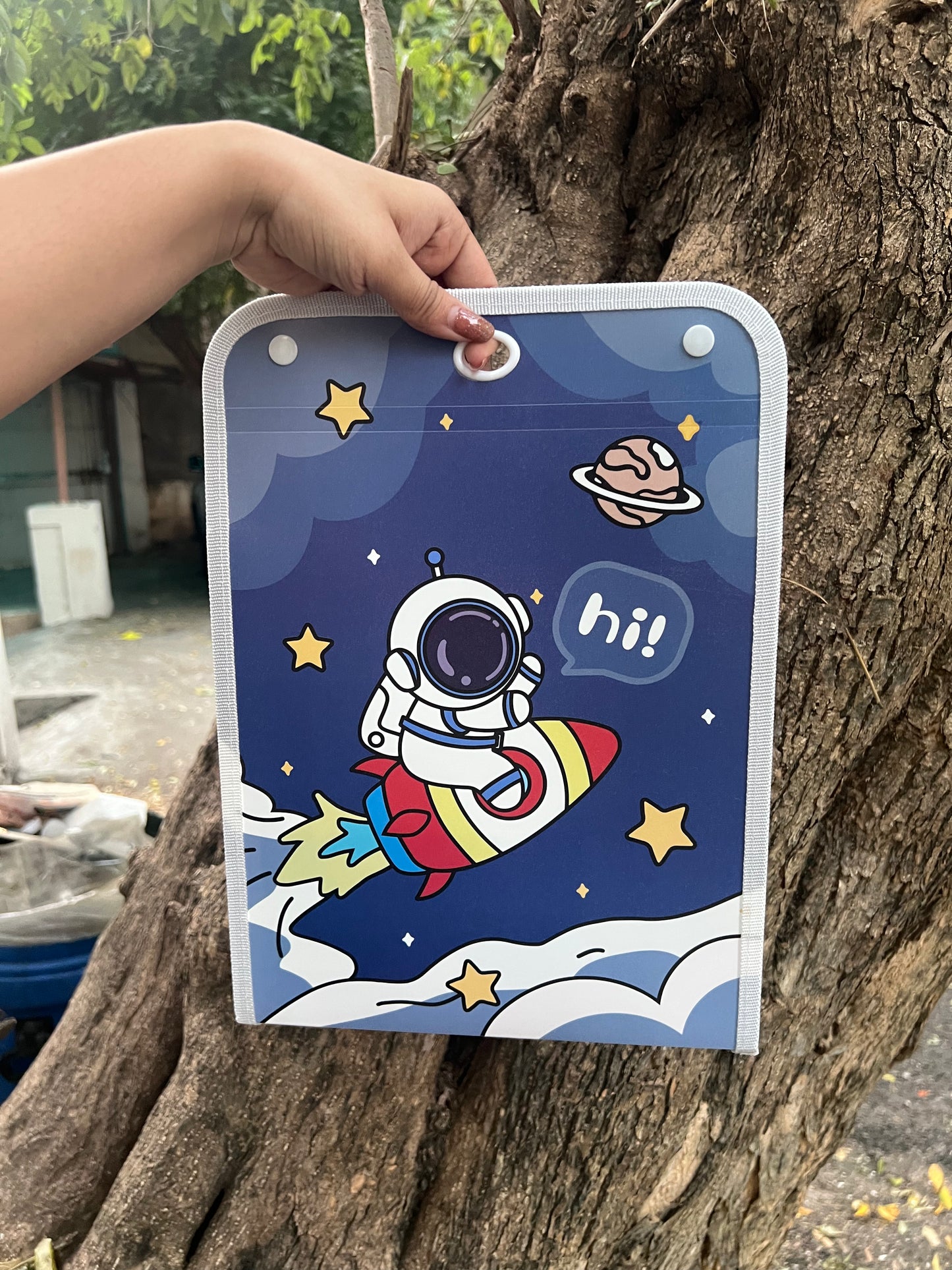 Space-Themed A4 File Folder with Button Lock & Handle