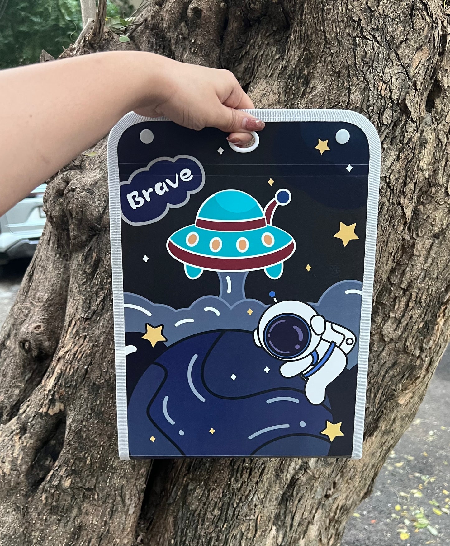 Space-Themed A4 File Folder with Button Lock & Handle