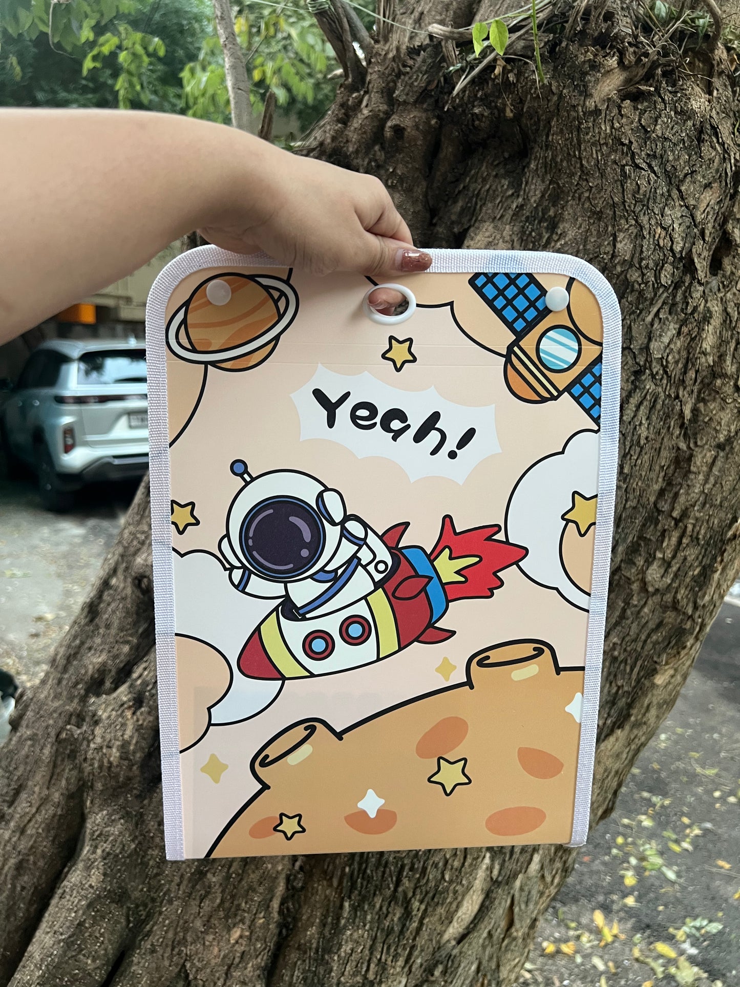Space-Themed A4 File Folder with Button Lock & Handle