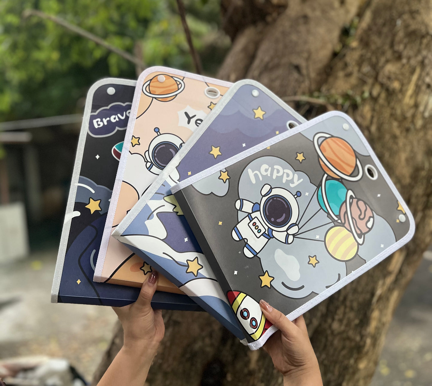 Space-Themed A4 File Folder with Button Lock & Handle