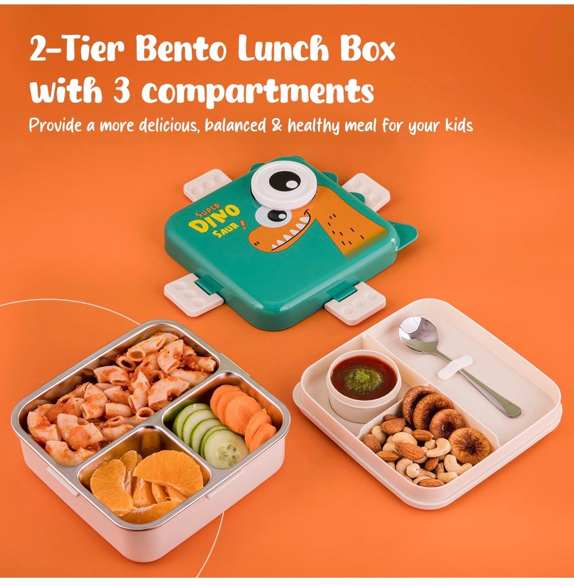 KIDS STAINLESS STEEL BENTO LUNCH BOX 1100ML