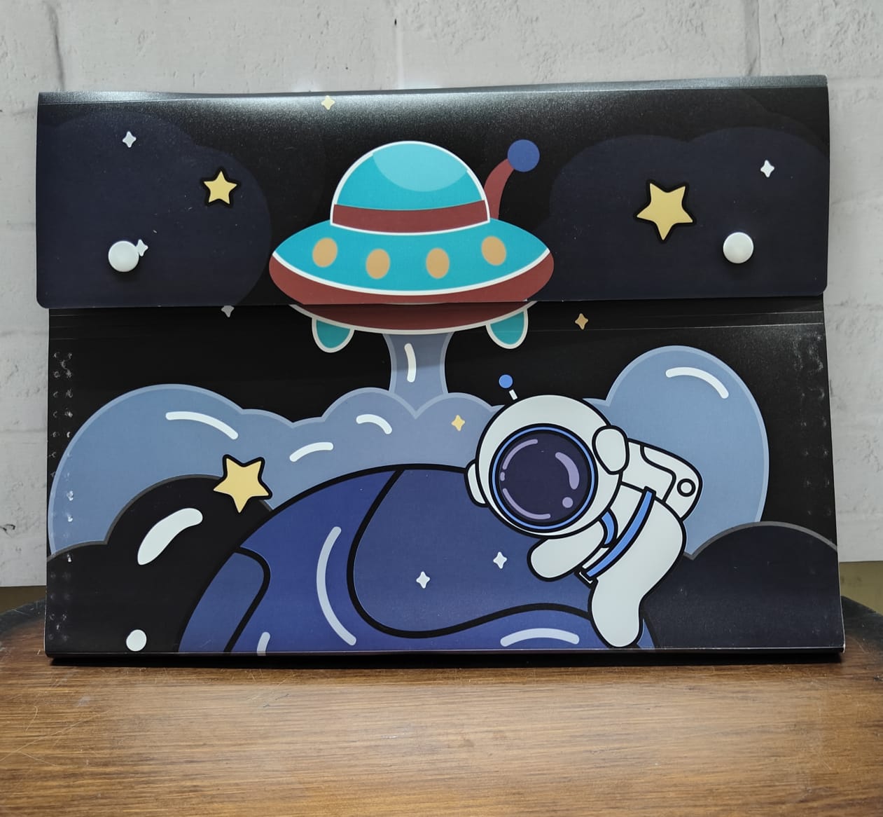 Space-Themed A4 File Folder with Button Lock & Handle